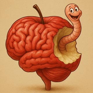 Illustration: Wurm als Symbol für Denkfehler